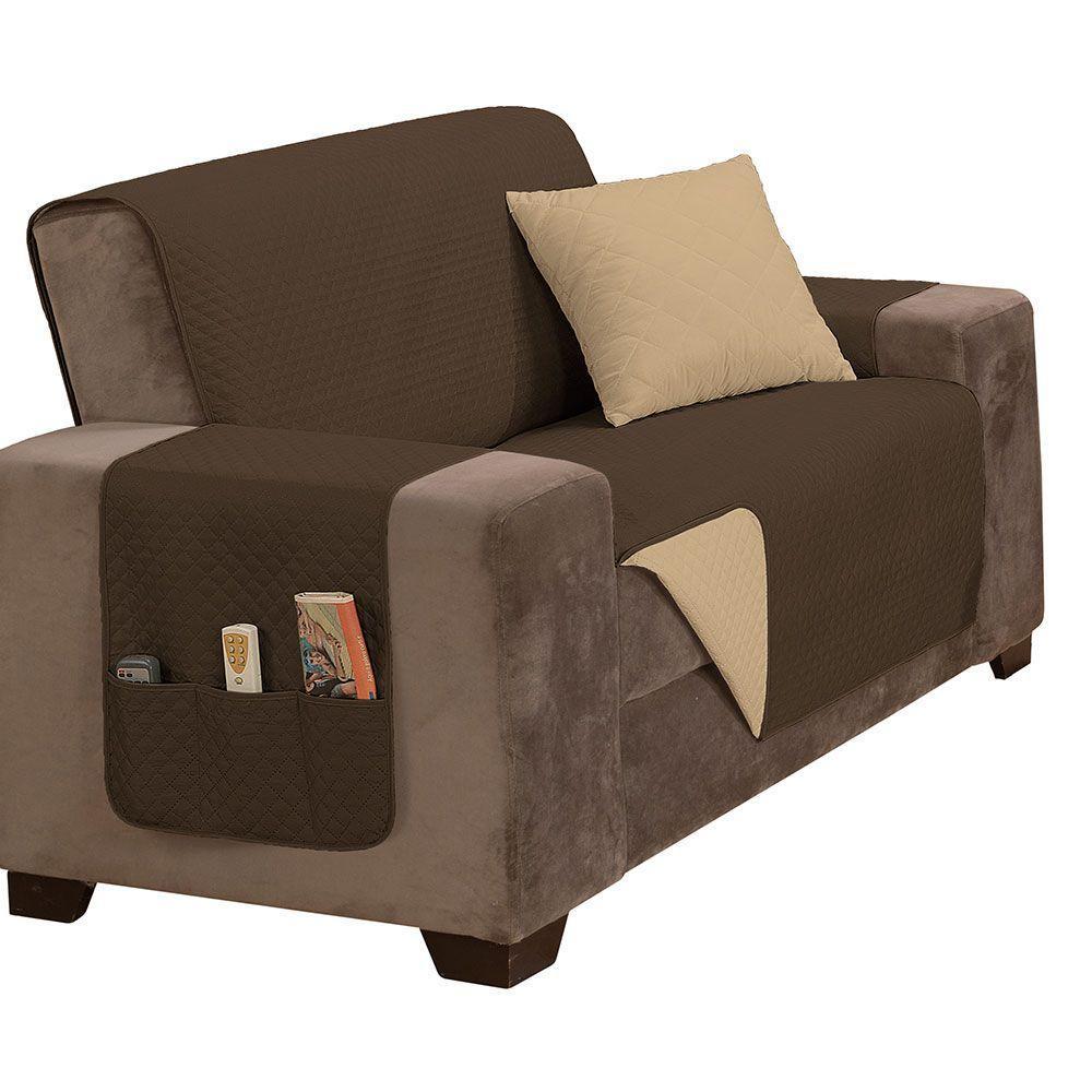 Protetor De Sofá Impermeável Dupla Face 2 Lugares King Microfibra - Tabaco/caqui - 1