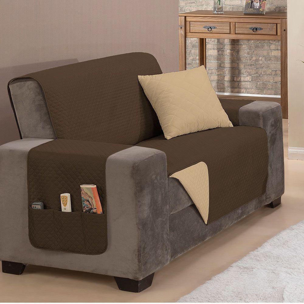 Protetor De Sofá Impermeável Dupla Face 2 Lugares King Microfibra - Tabaco/caqui - 5