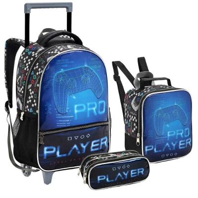 Kit Mochila Rodinha Lancheira Estojo Vídeo Game Play Pro Player Seanite