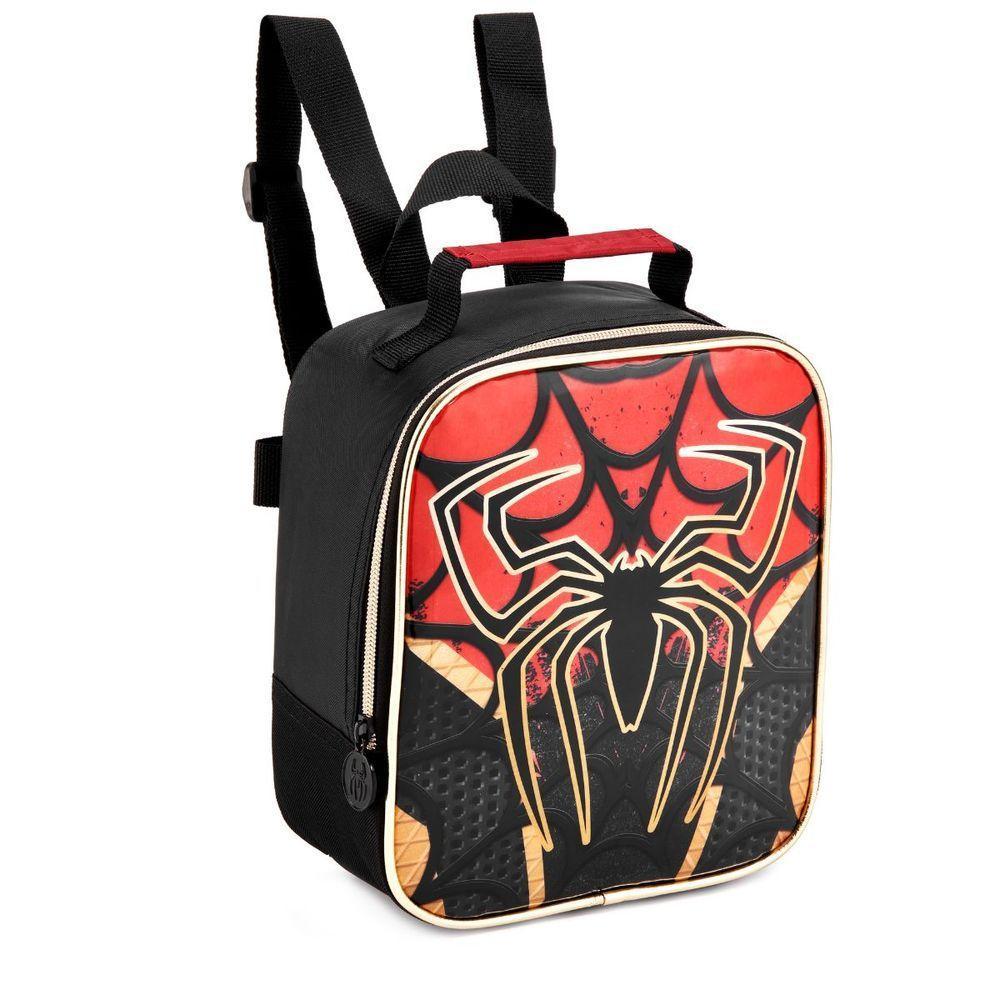 Kit Mochila Rodinhas Lancheira Estojo Duplo Homem Aranha Spider Dark Aranha Miles - 2