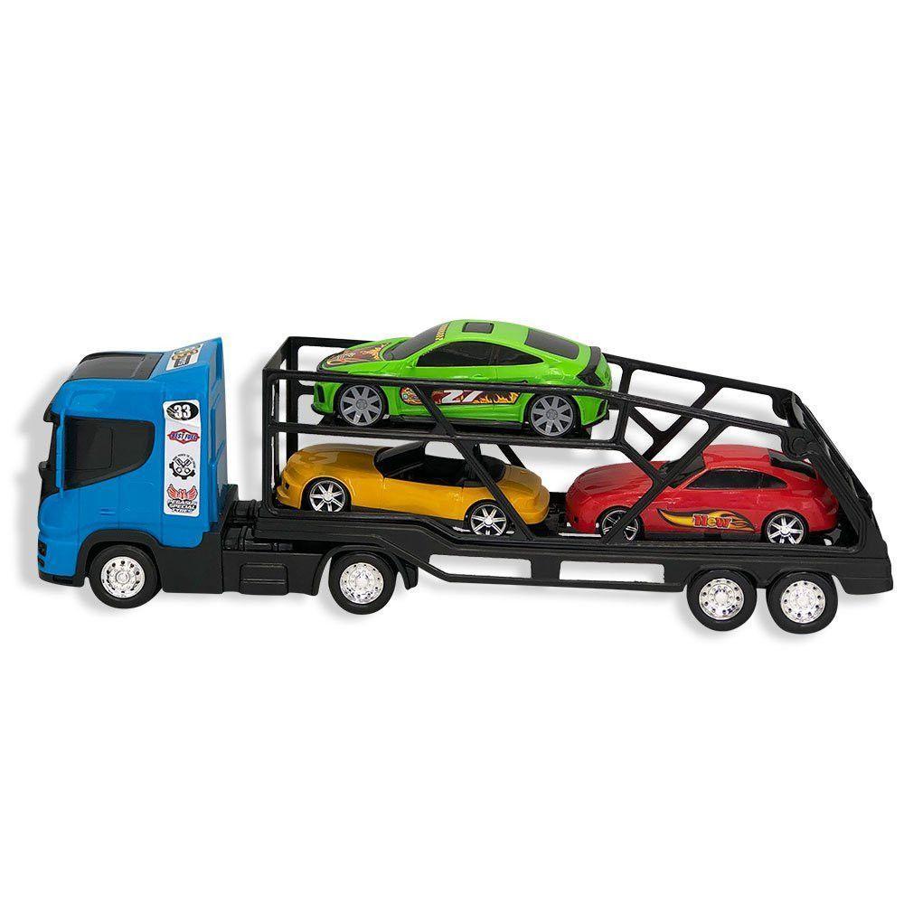 Caminhão Cegonheira Grande Com 3 Carrinhos Cor:azul - 1