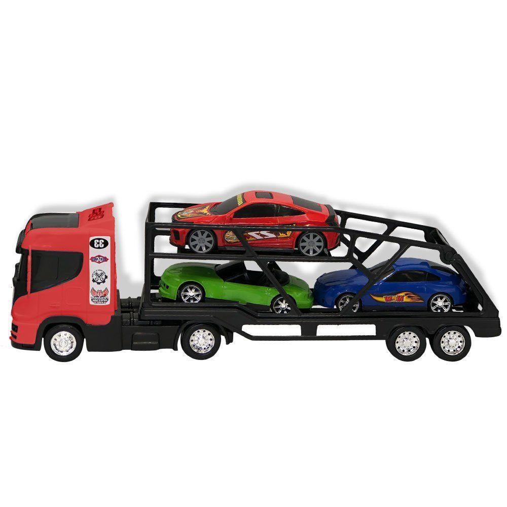 Caminhão Cegonheira Grande Com 3 Carrinhos Cor:vermelho - 2