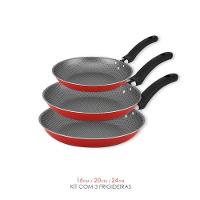 Kit 3 Frigideiras Antiaderente Vermelho Cereja - 6