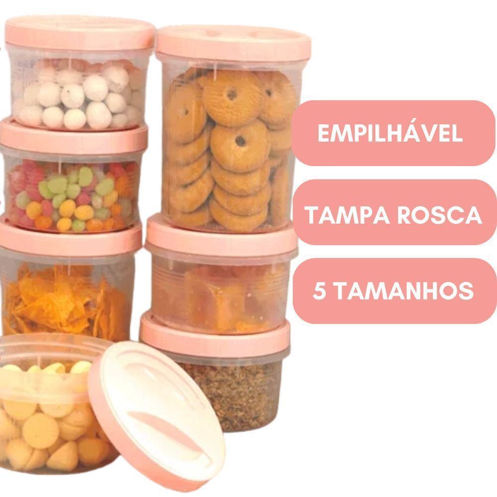 Porta Mantimento Conjunto De Potes Tampa Com Rosca 5 Peças - Rosa - 5