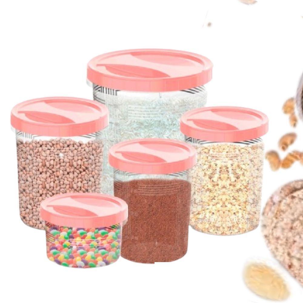 Porta Mantimento Conjunto De Potes Tampa Com Rosca 5 Peças - Rosa - 6