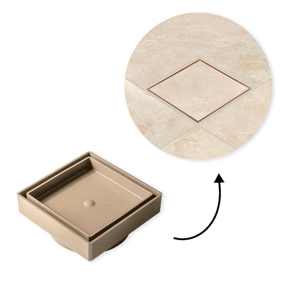 Ralo 10x10 Oculto Bege Plástico Abs Para Piso E Porcelanato - 2