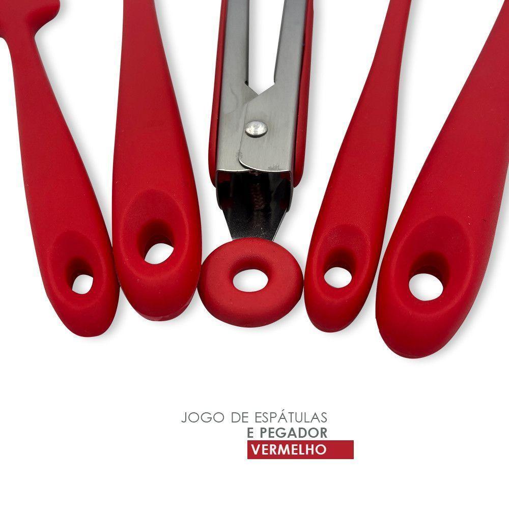 Kit 5 Espátulas Com Pegador De Silicone Para Cozinha Cor:vermelho - 4