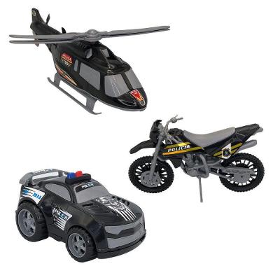 Triplo Bs Kit Brinquedos Polícia Carro Moto Helicóptero Cor:preto