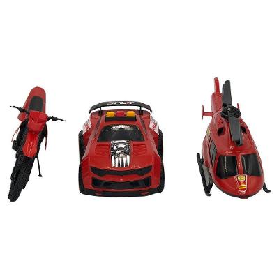 Triplo Bs Kit Brinquedos Polícia Carro Moto Helicóptero Cor:vermelho