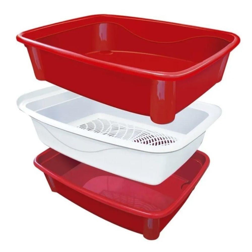 Conjunto De Bandejas Para Caixa De Areia De Gatos - 3 Peças Cor:vermelha - 1