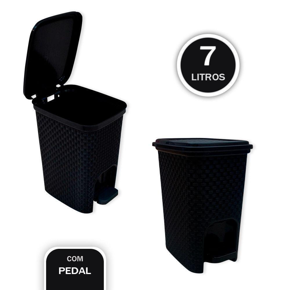 Lixeira Preta Ou Cinza 7l Com Pedal Para Banheiro Cor:preta - 2