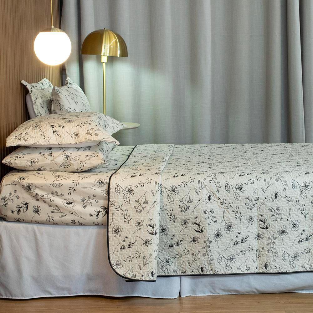 Cobre Leito Solteiro Bouti Basic Estampado 180 Fios 2 Peças - Minimal Floral - 3
