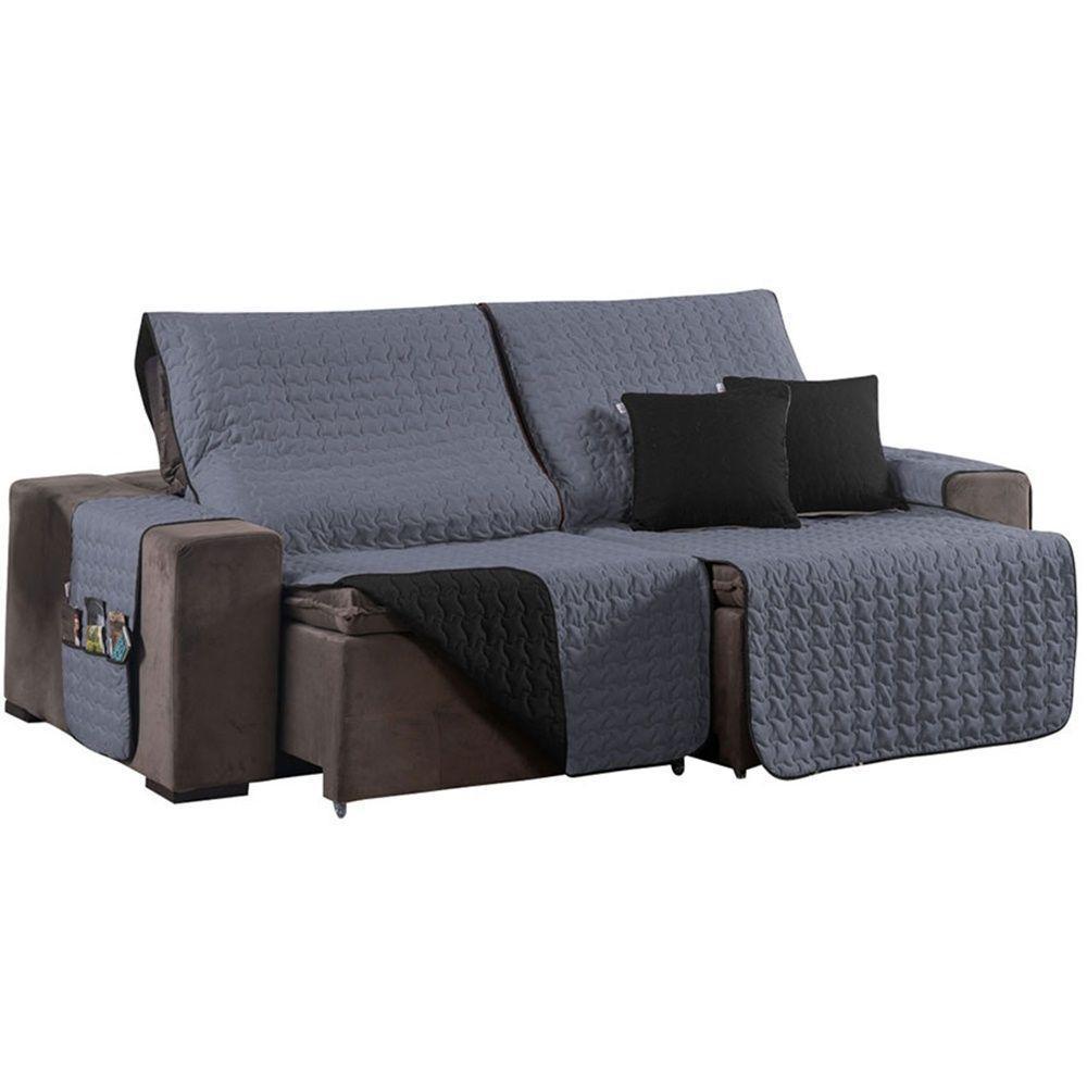 Protetor De Sofá Retrátil Shield Dupla Face 2,20m + Capas De Almofadas - Cinza-preto - 1