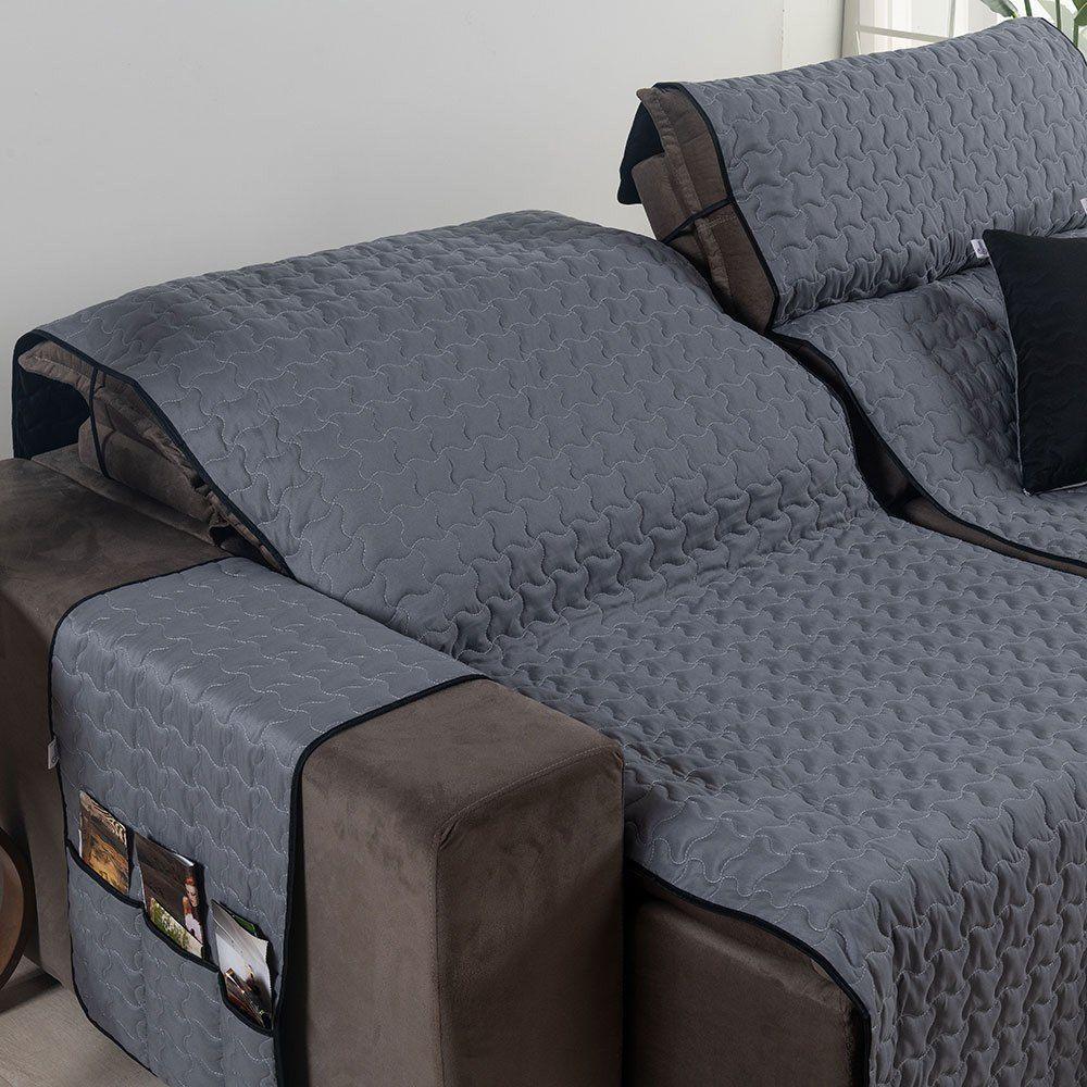 Protetor De Sofá Retrátil Shield Dupla Face 2,20m + Capas De Almofadas - Cinza-preto - 5