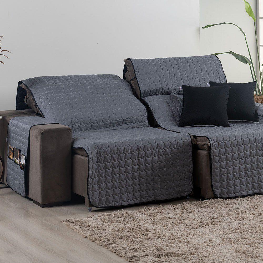 Protetor De Sofá Retrátil Shield Dupla Face 2,20m + Capas De Almofadas - Cinza-preto - 6