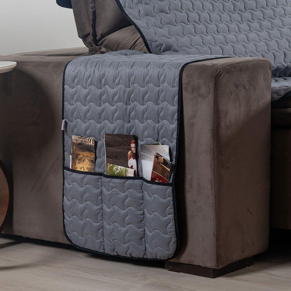 Protetor De Sofá Retrátil Shield Dupla Face 2,20m + Capas De Almofadas - Cinza-preto - 7