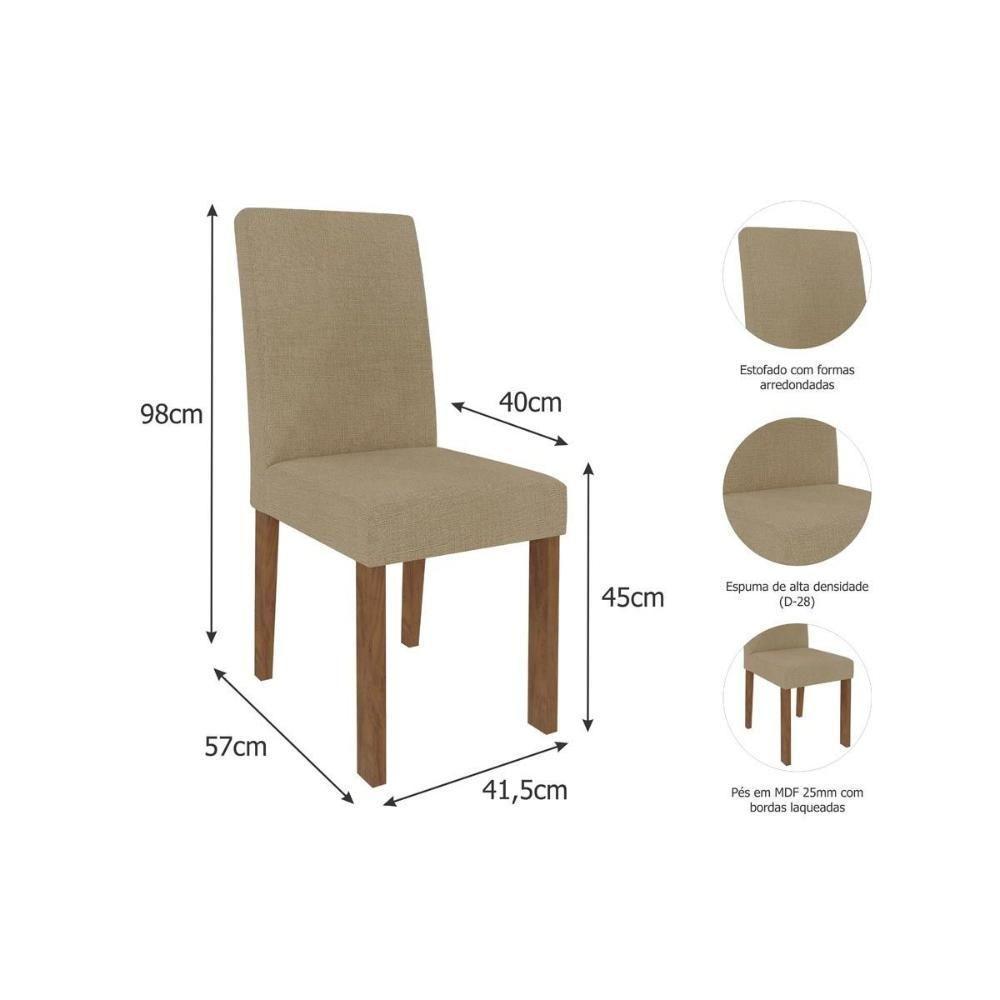 Conjunto: Mesa Sala Jantar Carol c/ Tampo Madeirado c/ Vidro 180cm + 6 Cadeiras Maia Nature/Off White/Gengibre - Cimol - 2