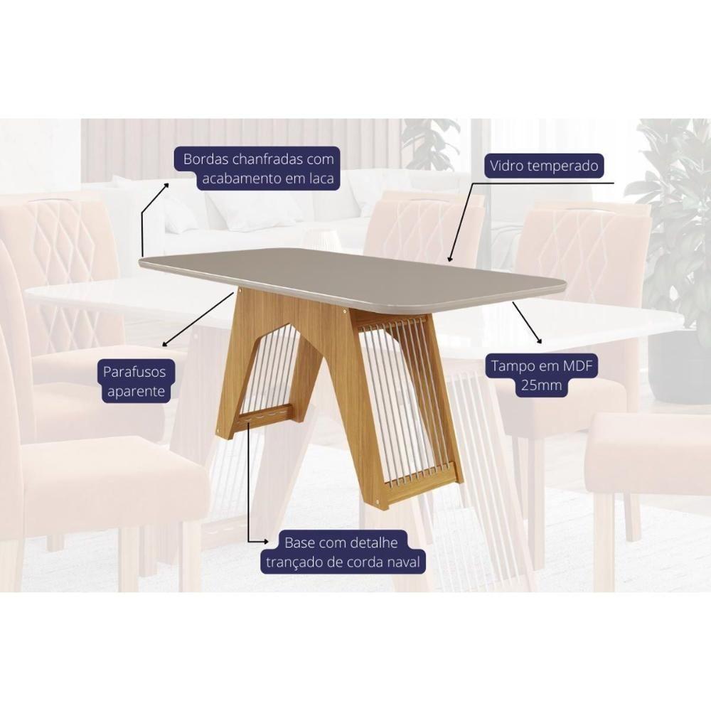 Sala de Jantar Completa Carol c/ Tampo Madeirado c/ Vidro 180cm + 6 Cadeiras Maia Nature/Off White/Gengibre - Cimol - 2