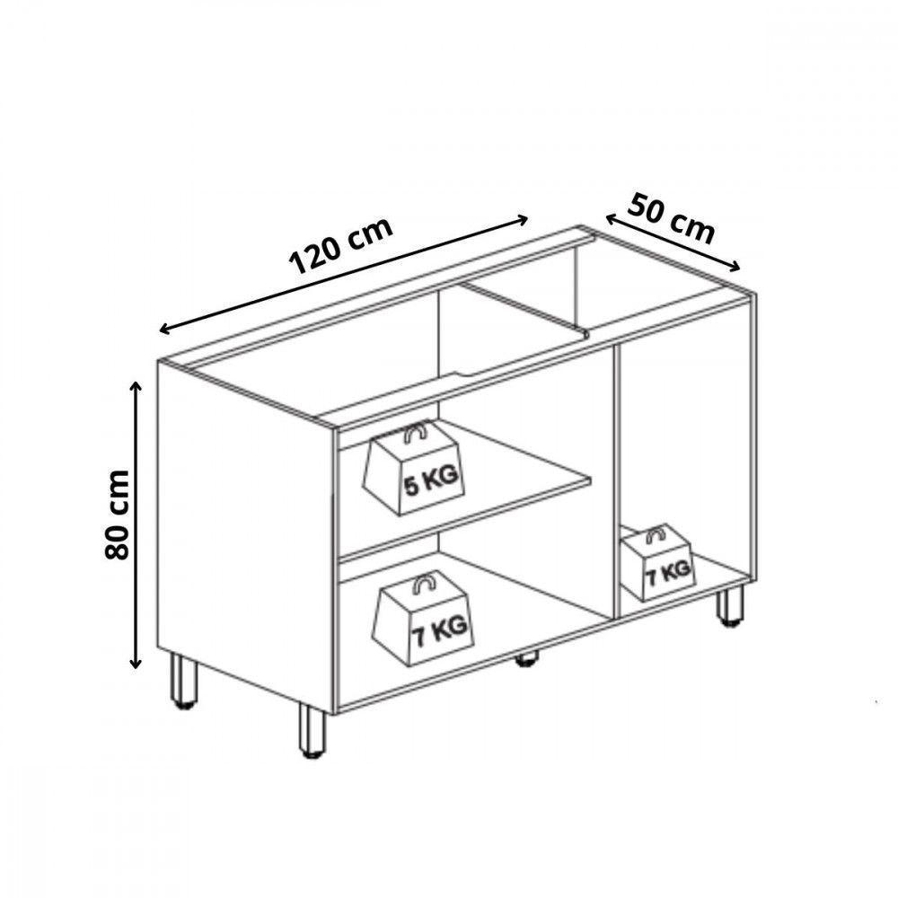 Balcão Cozinha Para Pia 3 Portas 2 Gavetas 1,20cm Paris Inde Freijo/off White - 3