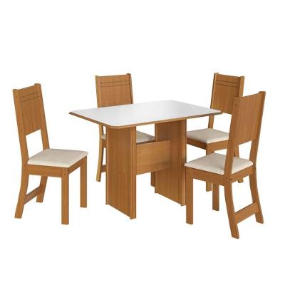 Conjunto de Mesa para Sala de Jantar Evora 4 Lugares Tampo MDF com Cadeiras em Linho Off White