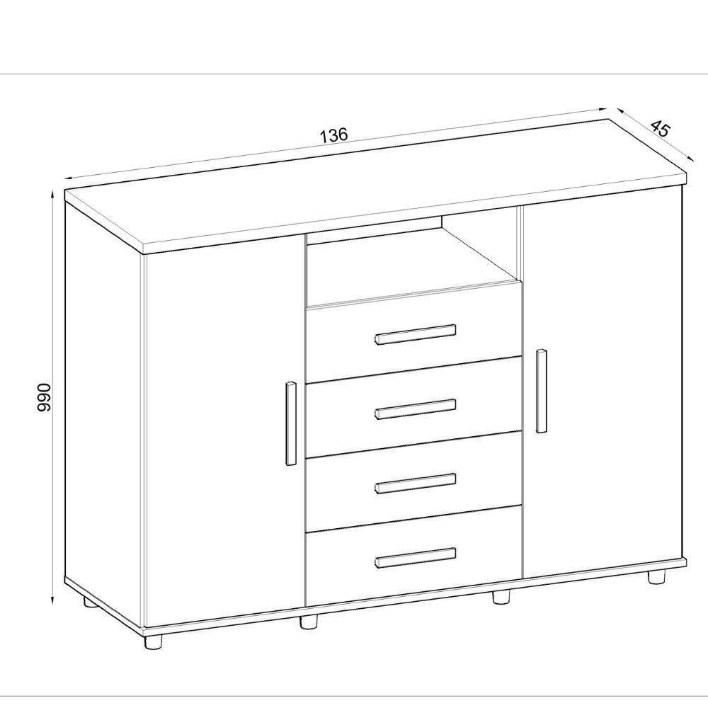 Comoda Berlim 2 Portas 4 Gavetas Freijo- Off White - 5