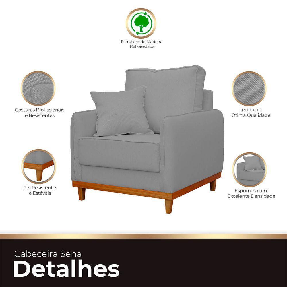 Kit Poltrona E Sofa Sena 2 Lugar Base De Madeira Para Sala Hotel Linho Cinza - 2