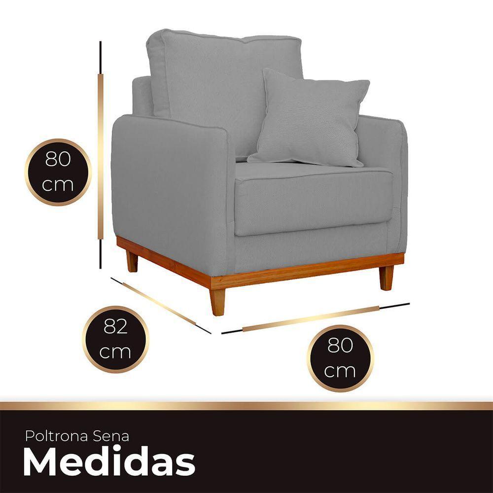 Kit Poltrona E Sofa Sena 2 Lugar Base De Madeira Para Sala Hotel Linho Cinza - 4