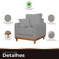 Kit Poltrona E Sofa Sena 2 Lugar Base De Madeira Para Sala Hotel Linho Cinza - 2