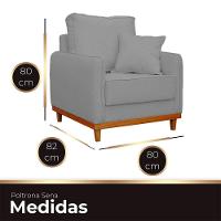 Kit Poltrona E Sofa Sena 2 Lugar Base De Madeira Para Sala Hotel Linho Cinza