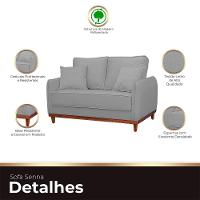 Kit Poltrona E Sofa Sena 2 Lugar Base De Madeira Para Sala Hotel Linho Cinza - 6