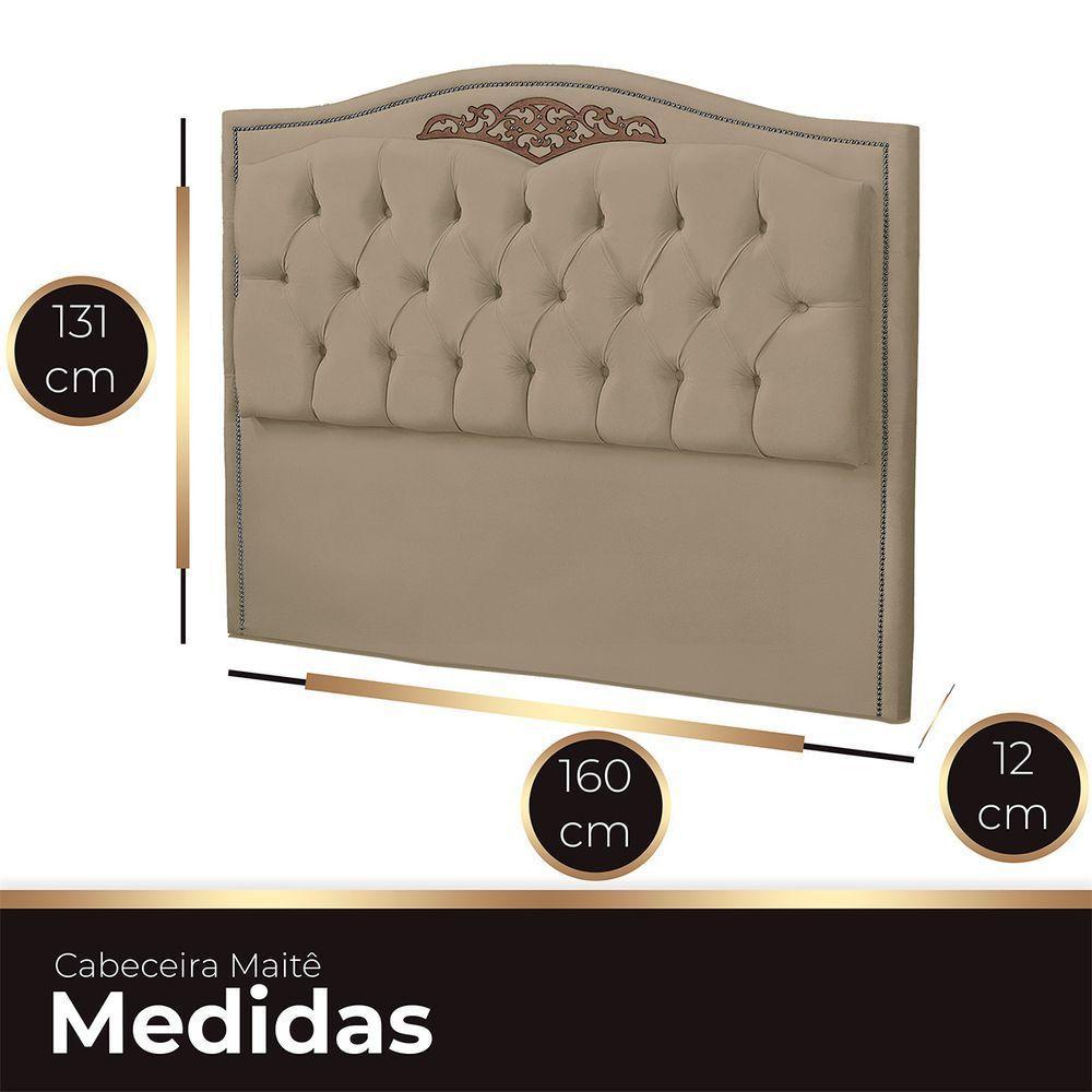 Cabeceira Casal Estofada Para Cama Box Maitê Veludo Cor Bege Médio - 2