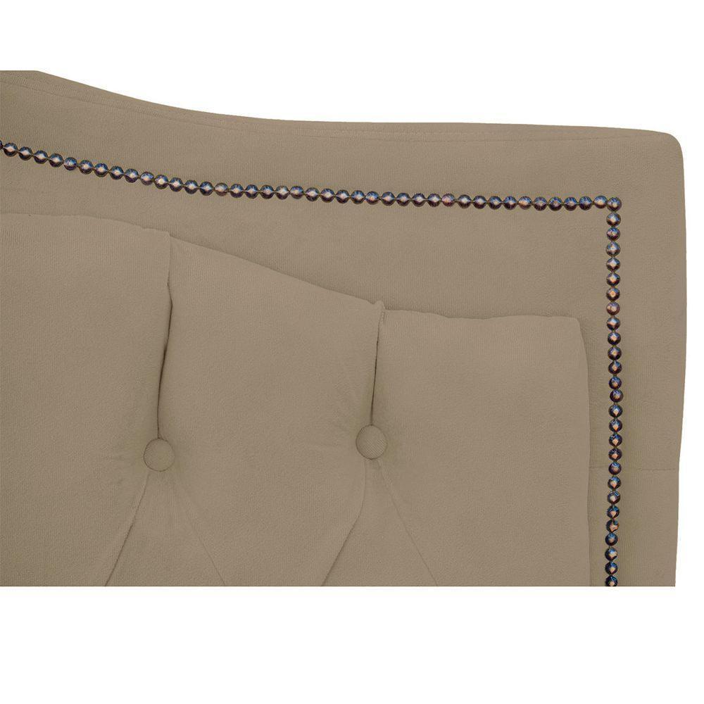 Cabeceira Casal Estofada Para Cama Box Maitê Veludo Cor Bege Médio - 3