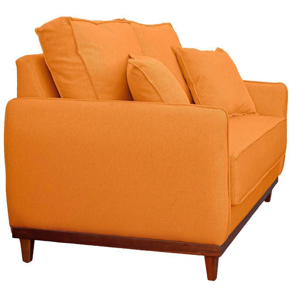 Sofa Sena 3 Lugares Base De Madeira Para Sala Hotel Linho Terra Cota - 9