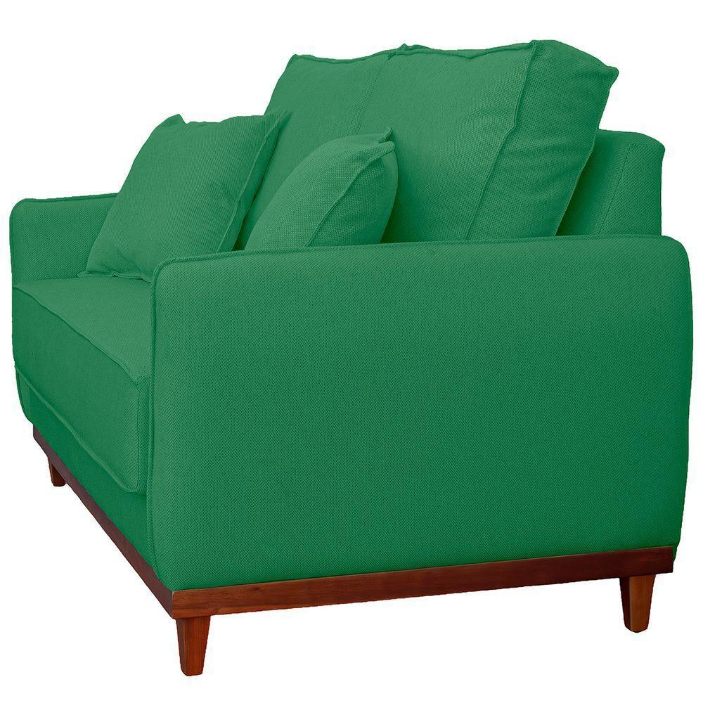 Sofa Sena 3 Lugares Base De Madeira Para Sala Hotel Linho Verde - 4