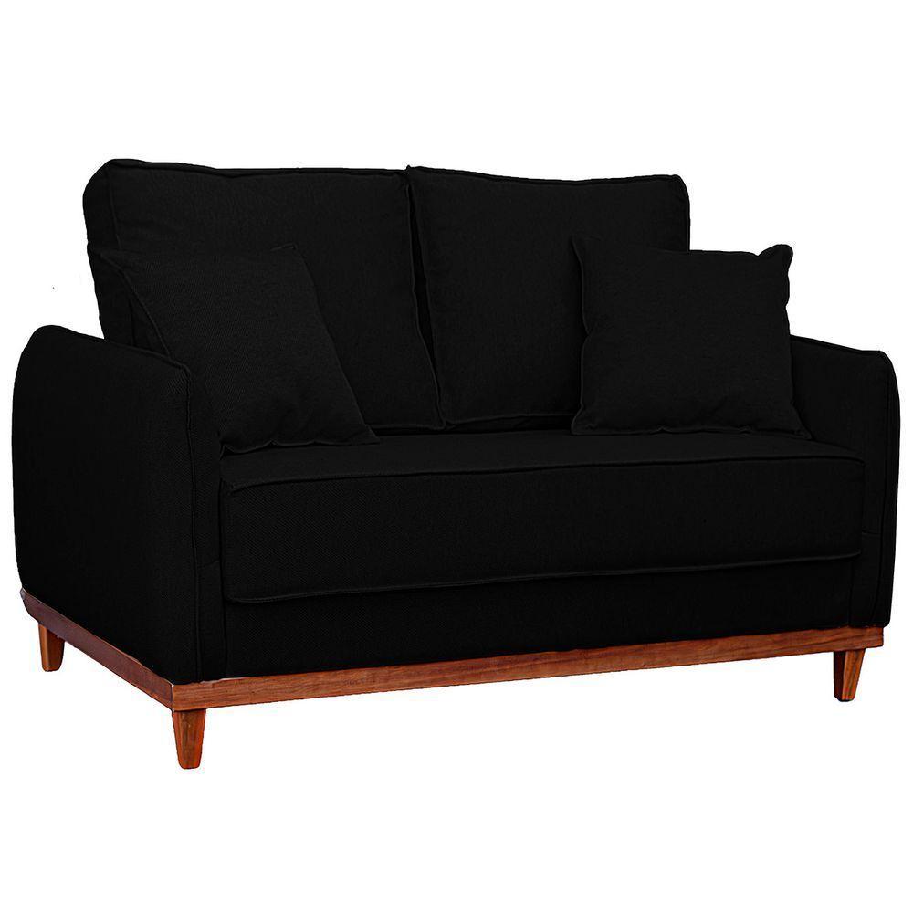 Sofa Sena 3 Lugares Base De Madeira Para Sala Hotel Linho Preto - 8