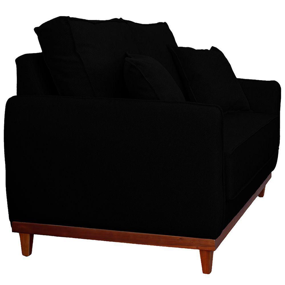 Sofa Sena 3 Lugares Base De Madeira Para Sala Hotel Linho Preto - 9