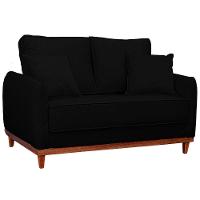 Sofa Sena 3 Lugares Base De Madeira Para Sala Hotel Linho Preto - 8