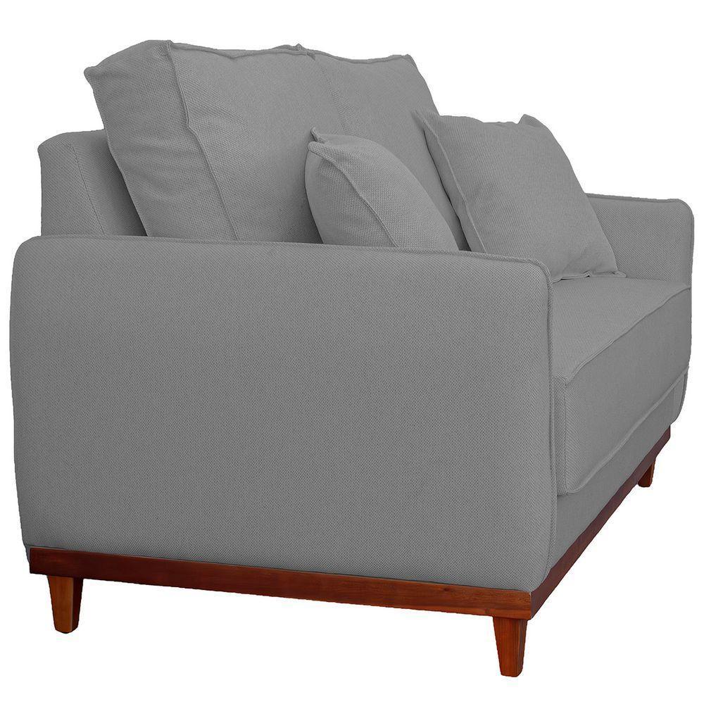 Sofa Sena 3 Lugares Base De Madeira Para Sala Hotel Linho Cinza - 9