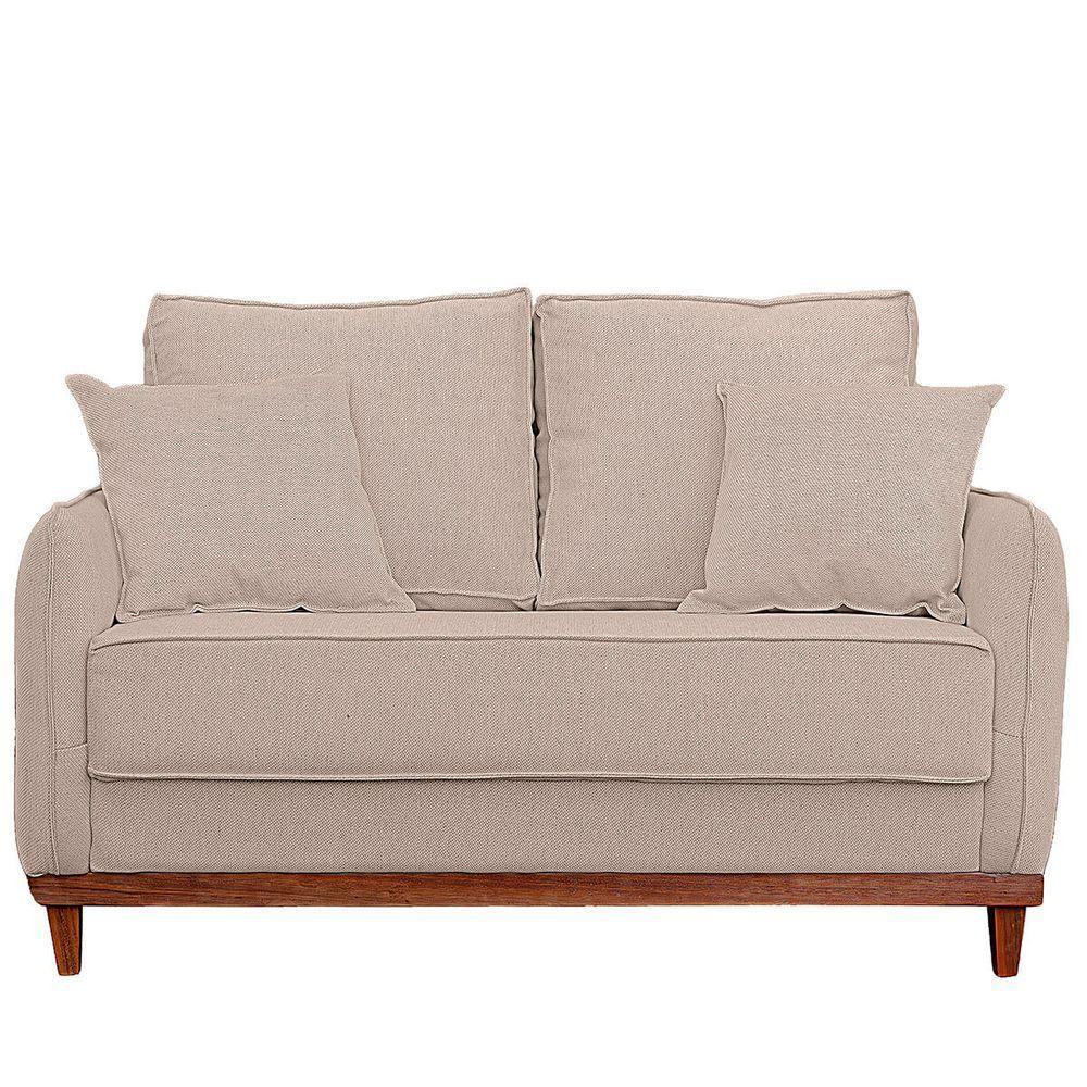 Sofa Sena 3 Lugares Base De Madeira Para Sala Hotel Linho Palha - 1