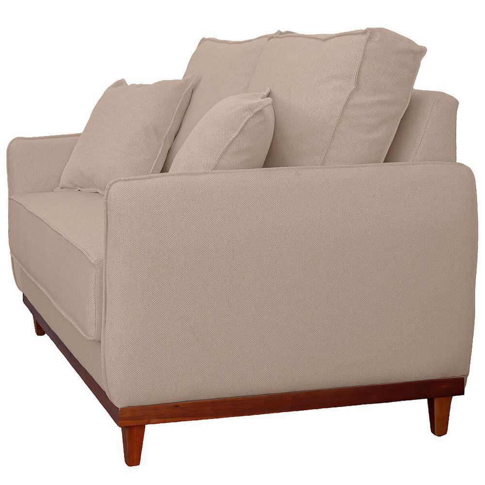 Sofa Sena 3 Lugares Base De Madeira Para Sala Hotel Linho Palha - 4