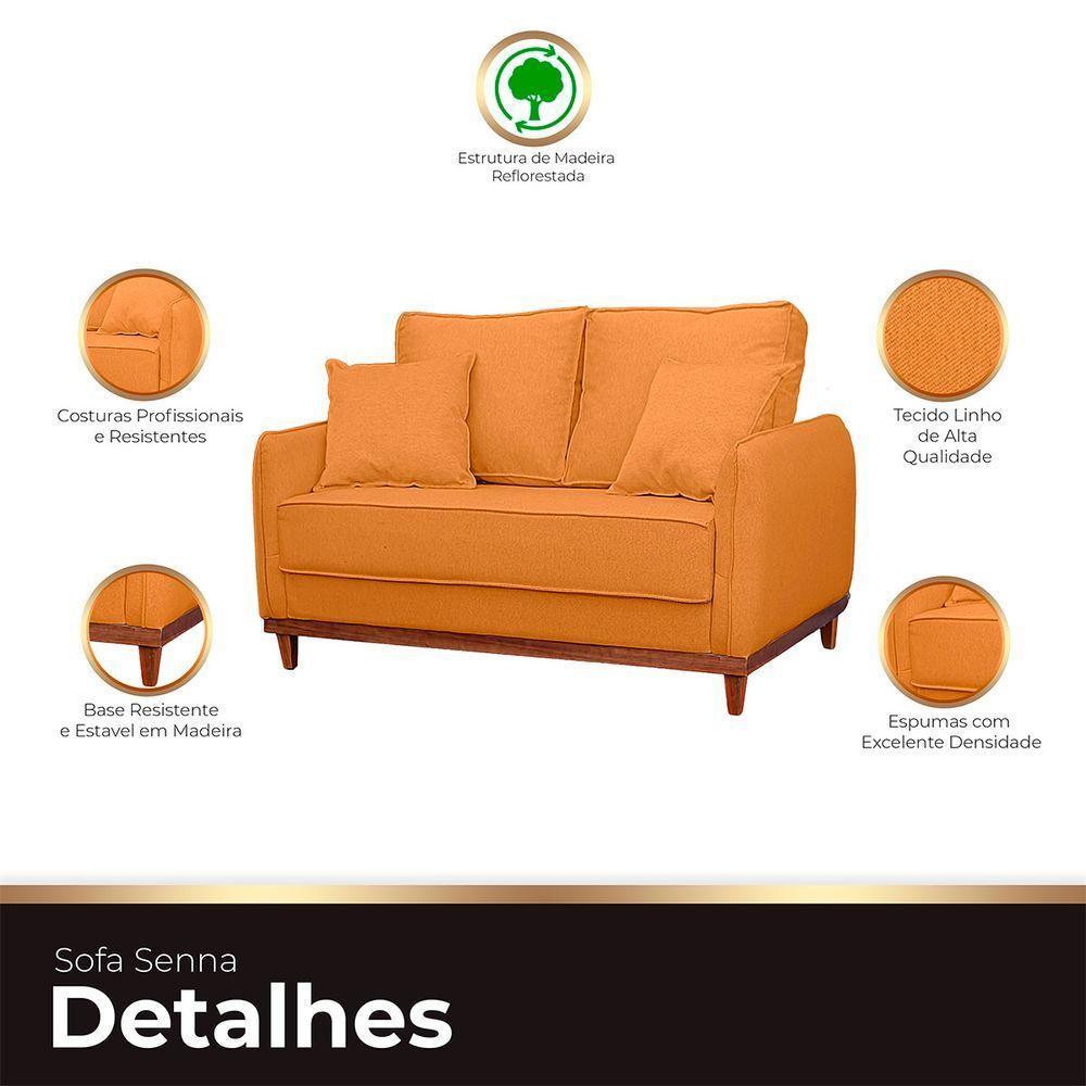 Sofa Sena 2 Lugares Base De Madeira Para Sala Hotel Linho Terra Cota - 3