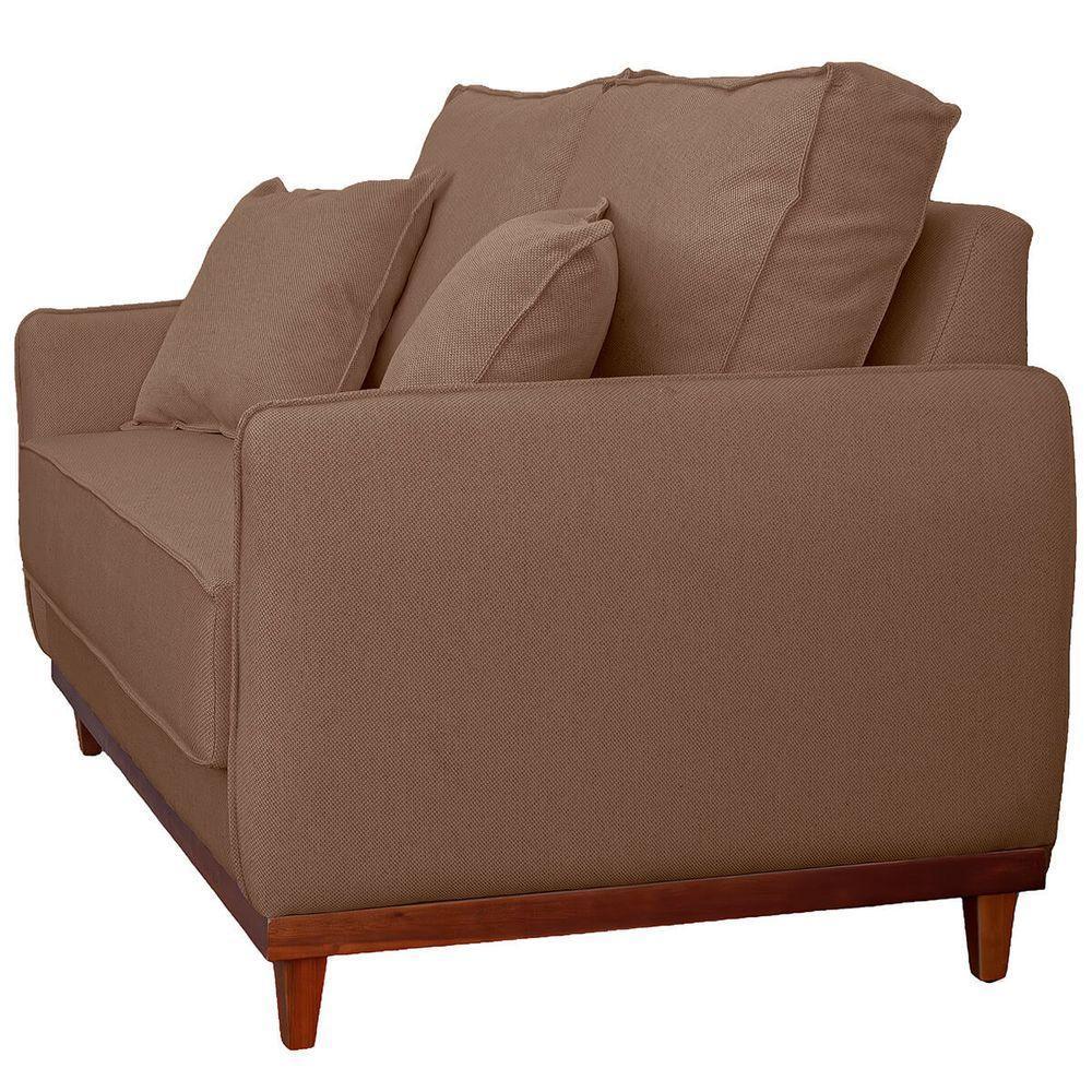 Sofa Sena 2 Lugares Base De Madeira Para Sala Hotel Linho Marrom - 5