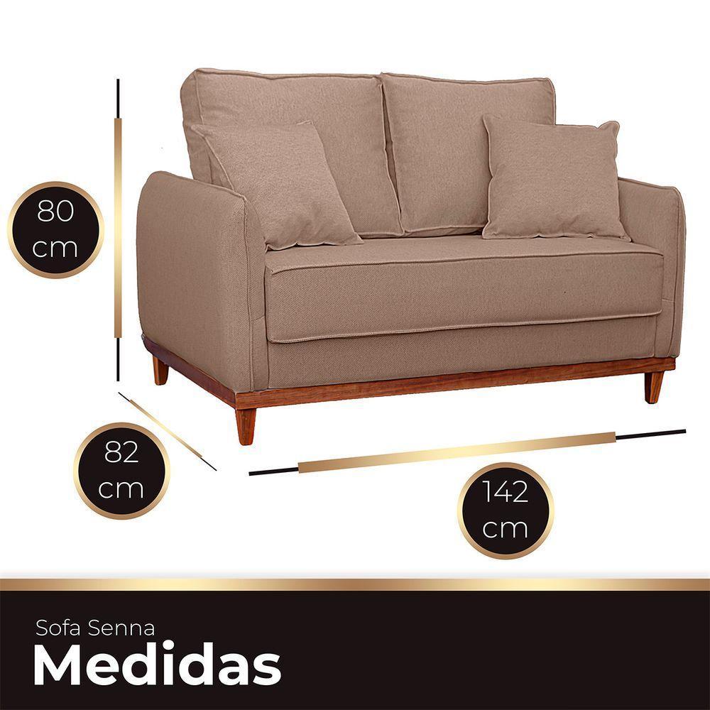 Sofa Sena 2 Lugares Base De Madeira Para Sala Hotel Linho Marrom - 6