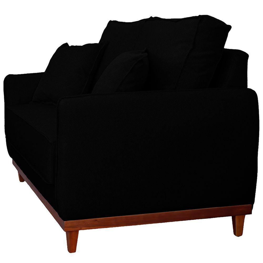 Sofa Sena 2 Lugares Base De Madeira Para Sala Hotel Linho Preto - 7