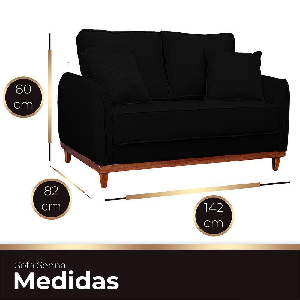 Sofa Sena 2 Lugares Base De Madeira Para Sala Hotel Linho Preto - 8
