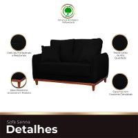 Sofa Sena 2 Lugares Base De Madeira Para Sala Hotel Linho Preto - 3