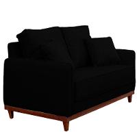 Sofa Sena 2 Lugares Base De Madeira Para Sala Hotel Linho Preto