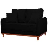 Sofa Sena 2 Lugares Base De Madeira Para Sala Hotel Linho Preto - 5