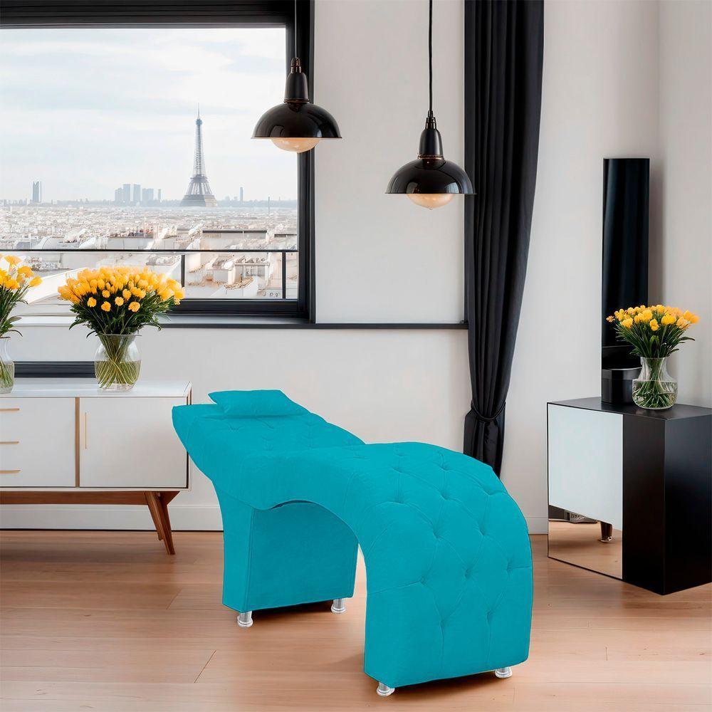 Maca Estofada Capitone Julia Para Estetica Facial Sombrancelha E Cilios Suede Cor Azul Claro - 6