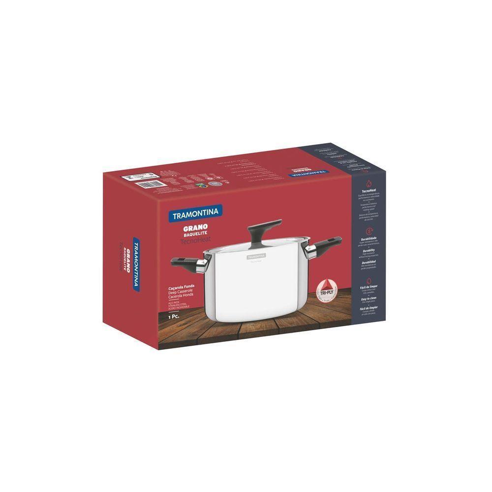 Caçarola Grano Baquelite Funda Aço Inox Fundo Triplo Tampa Alças De Baquelite 20cm 3,5l - 3